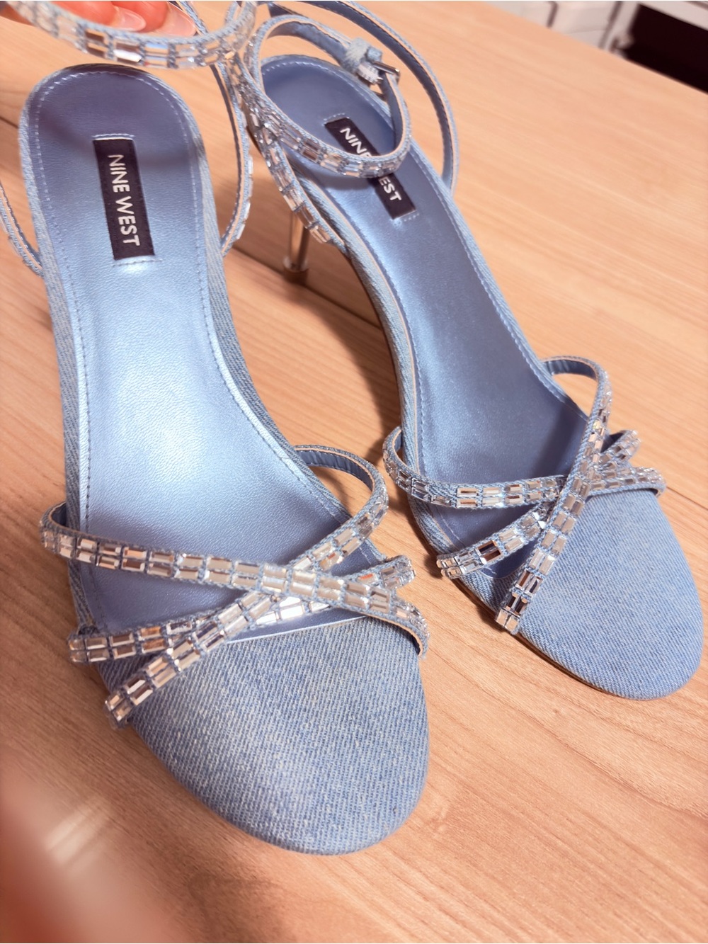 Nine West Powder Denim Blue Crystal Strap Sandals - Picture 9 of 11